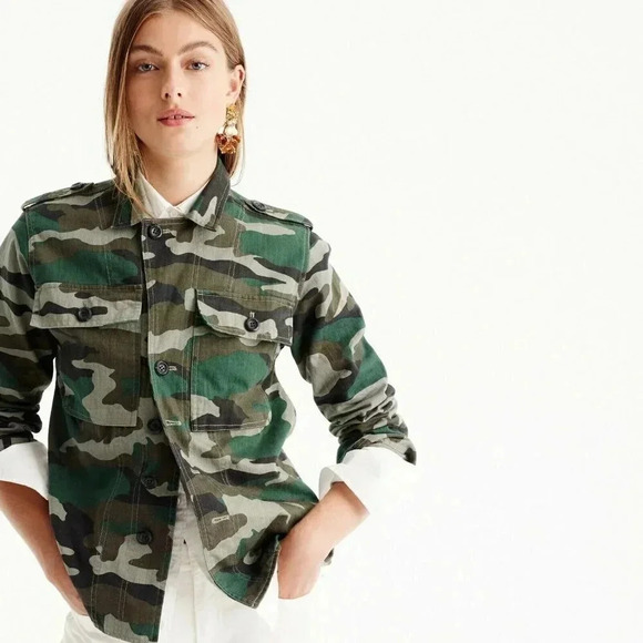 J. Crew Green Camo Camouflage Utility Jacket XS - Picture 1 of 7